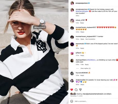 Anna in a striped rugby shirt wearing a Daniel Wellington watch