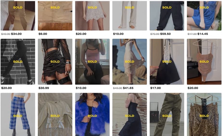 A grid of sold items in Anna's Depop storefront
