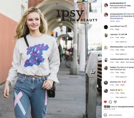 Anna at IPSY Generation Beauty in a graphic sweatshirt