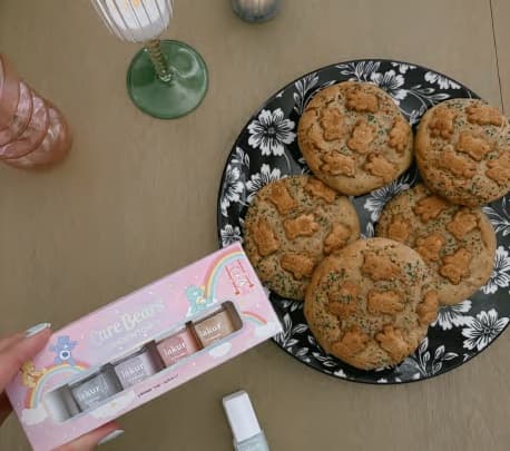 Londontown x Care Bears polish set next to a plate of cookies